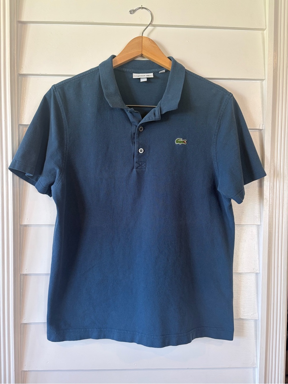 Lacoste Men's Navy Blue Polo with Green Crocodile Logo
